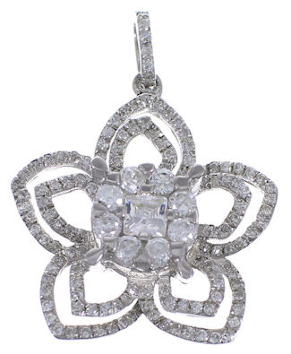 Sterling Silver And Cubic Zirconia Flower Pendant NS55971